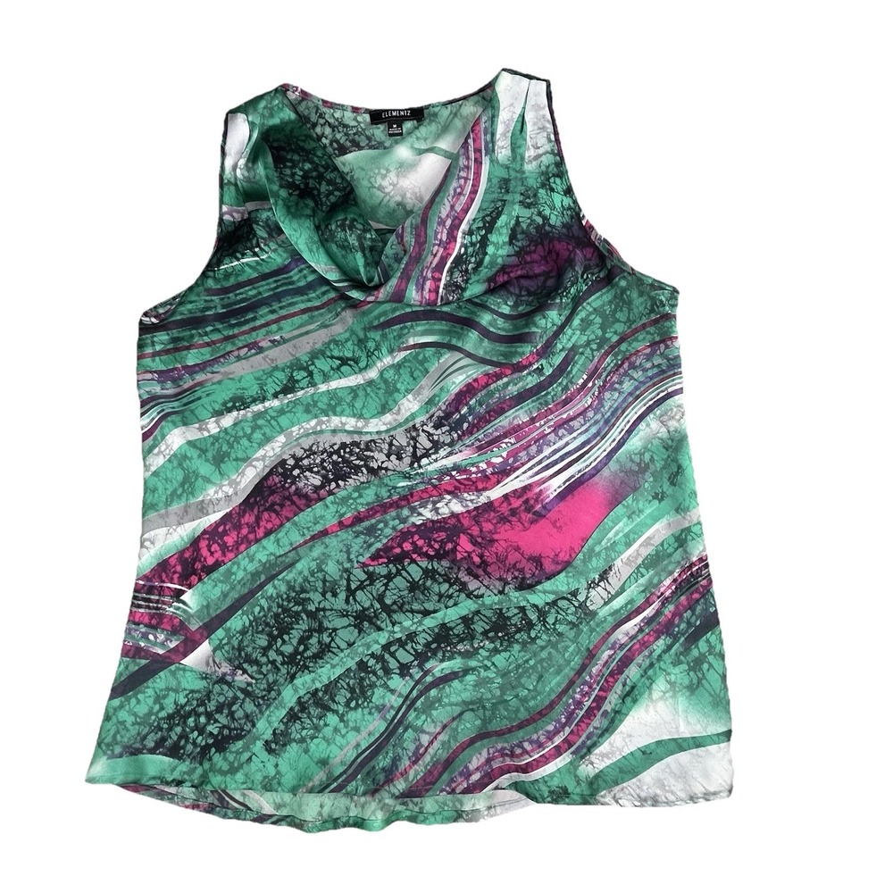 Elementz Silky Top Floral Cowl Neck Artsy Sleeveless Sz Medium Office Career